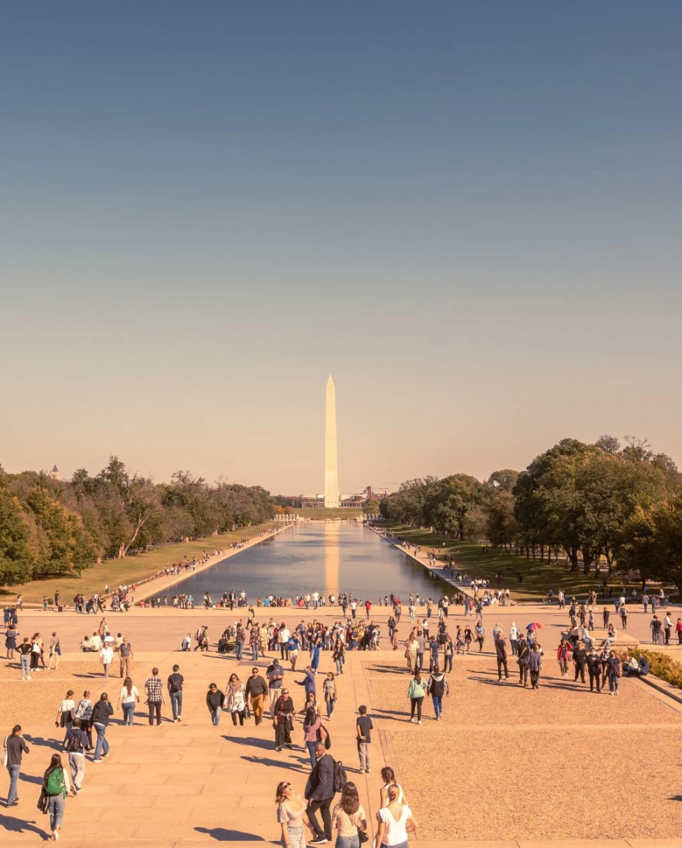 the national mall in washington DC on a busy summer day 