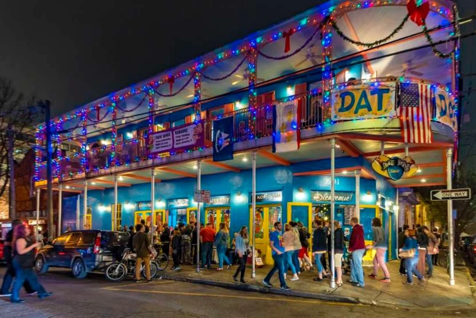 Night shot of a local food shop in New Orleans.