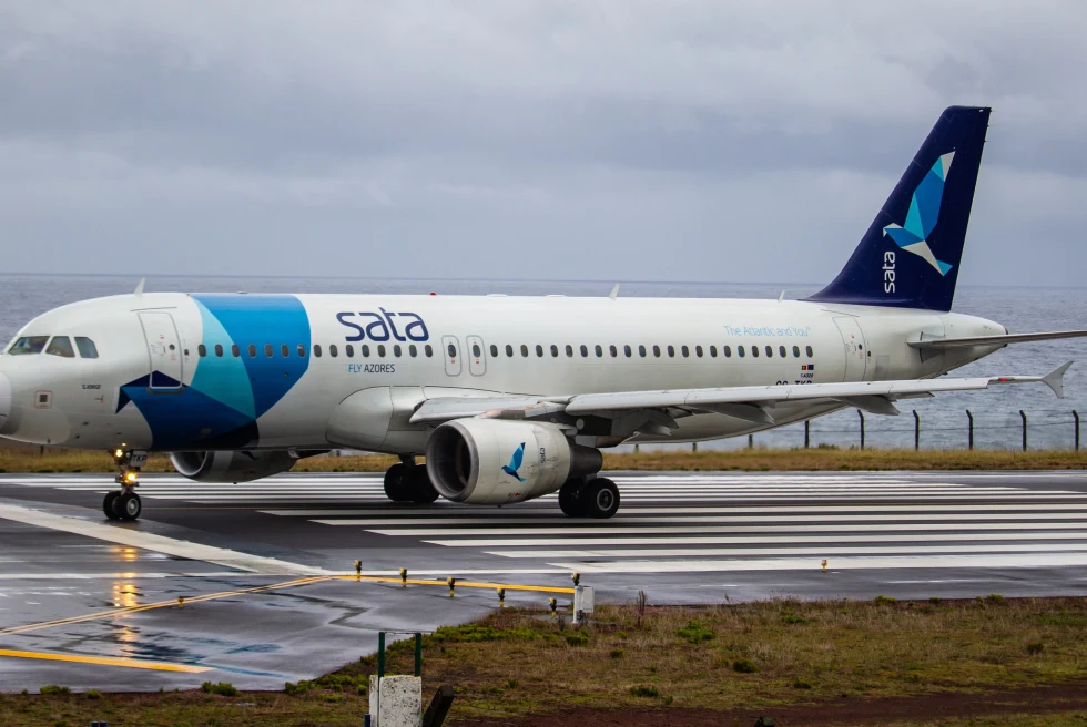 An airplane on the tarmac in the Azores. 
