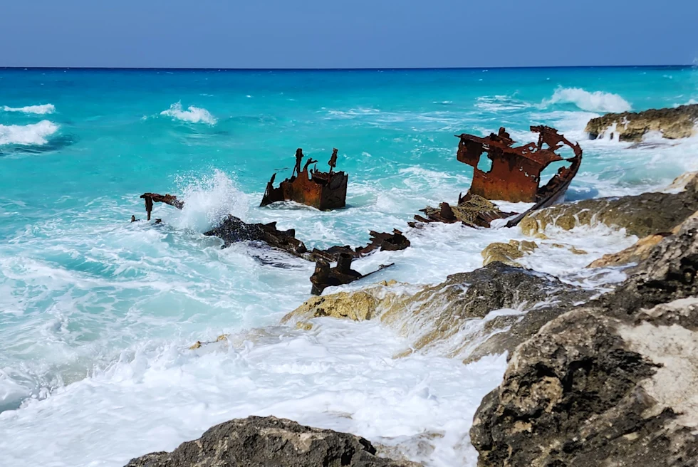a old boat reck on a rough rocky beach