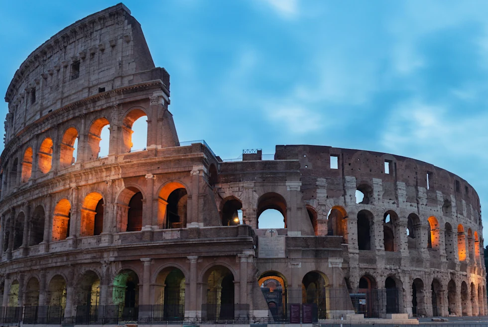 Colosseum in Rome during evening.