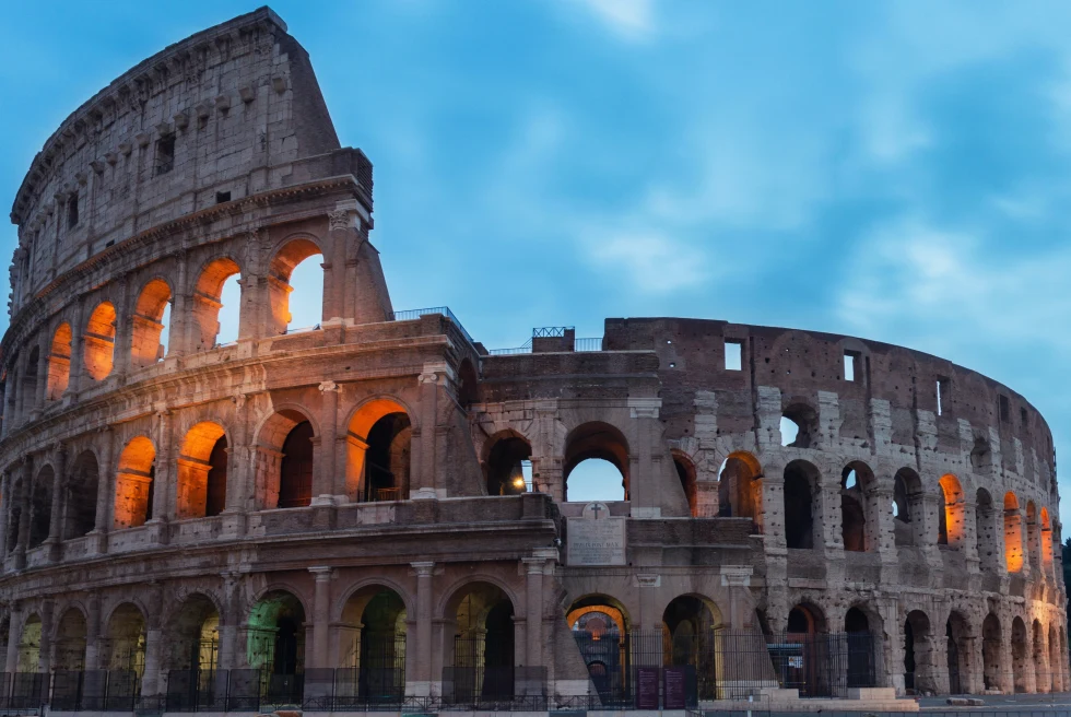  Colosseum in Rome during evening.
