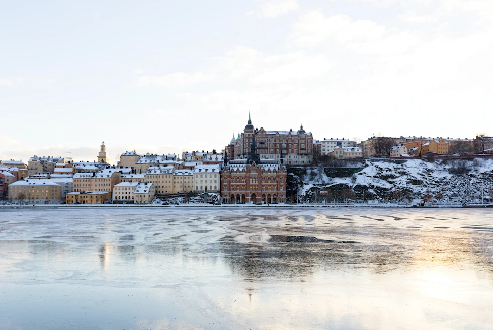 icy water with buildings