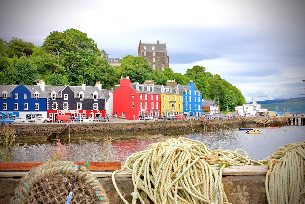 View of the small village Oban in Scotland from a boat