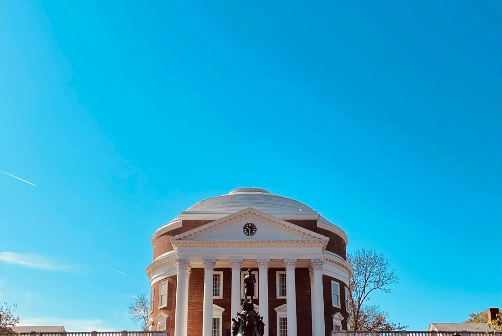 UVA university campus with blue skies.