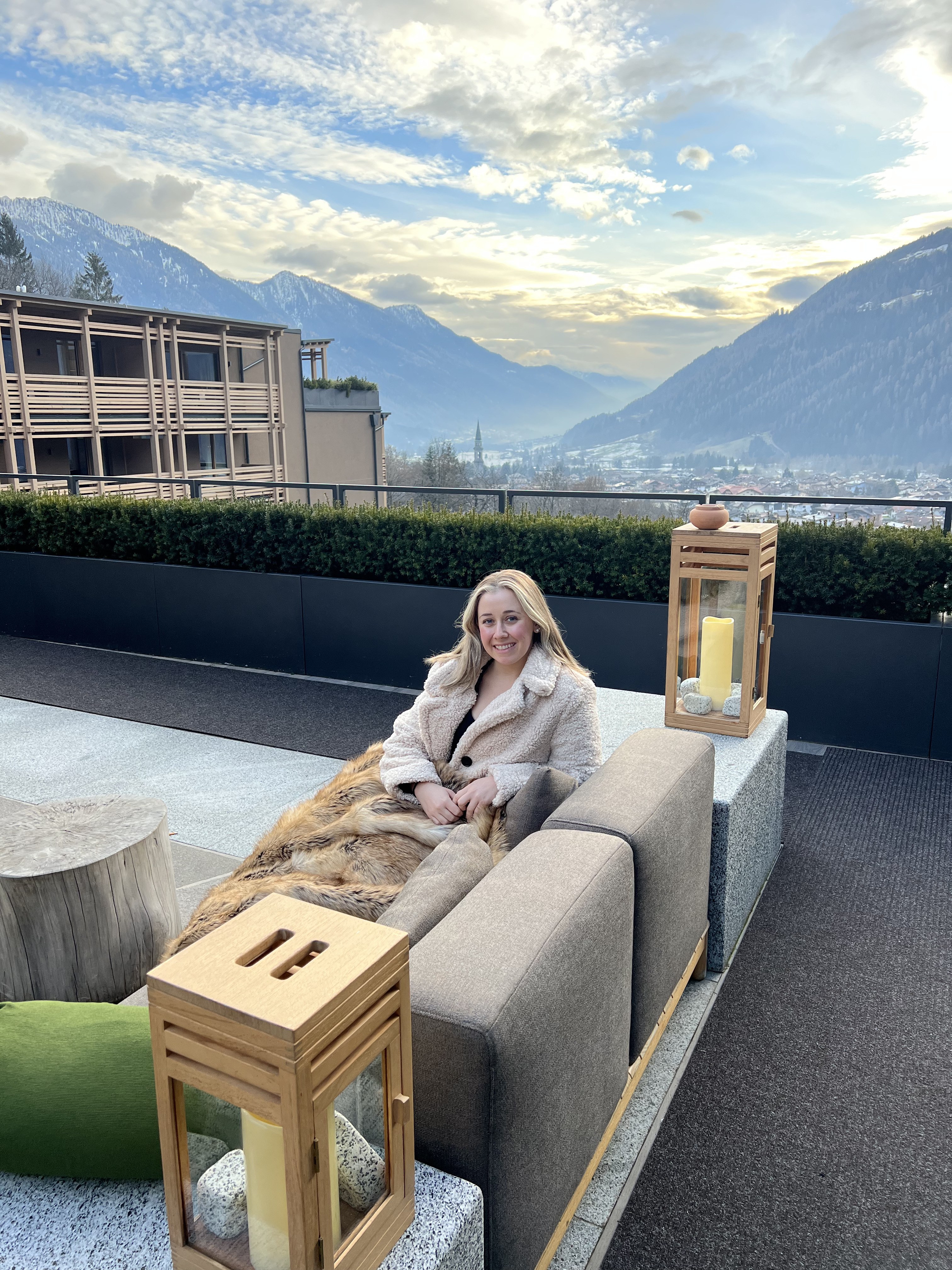 Relaxing on a rooftop patio