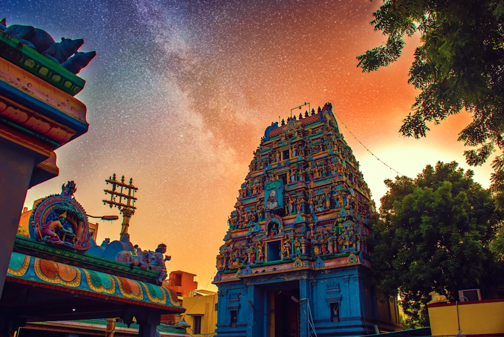 Chennai temple during sunset.
