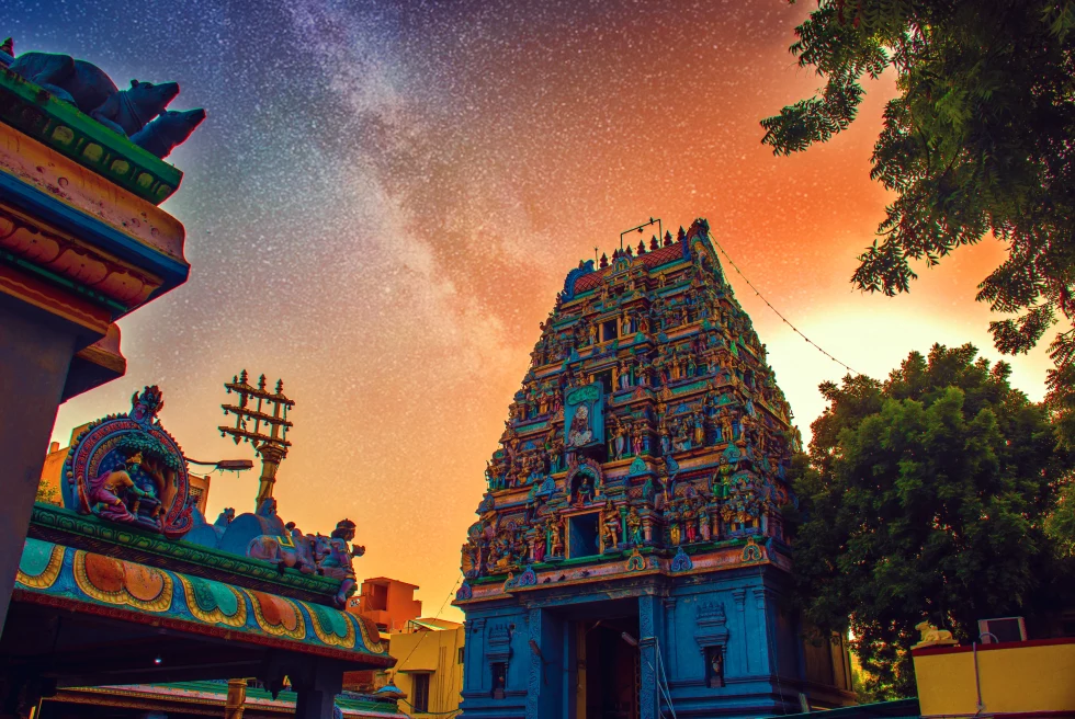 Chennai temple during sunset.