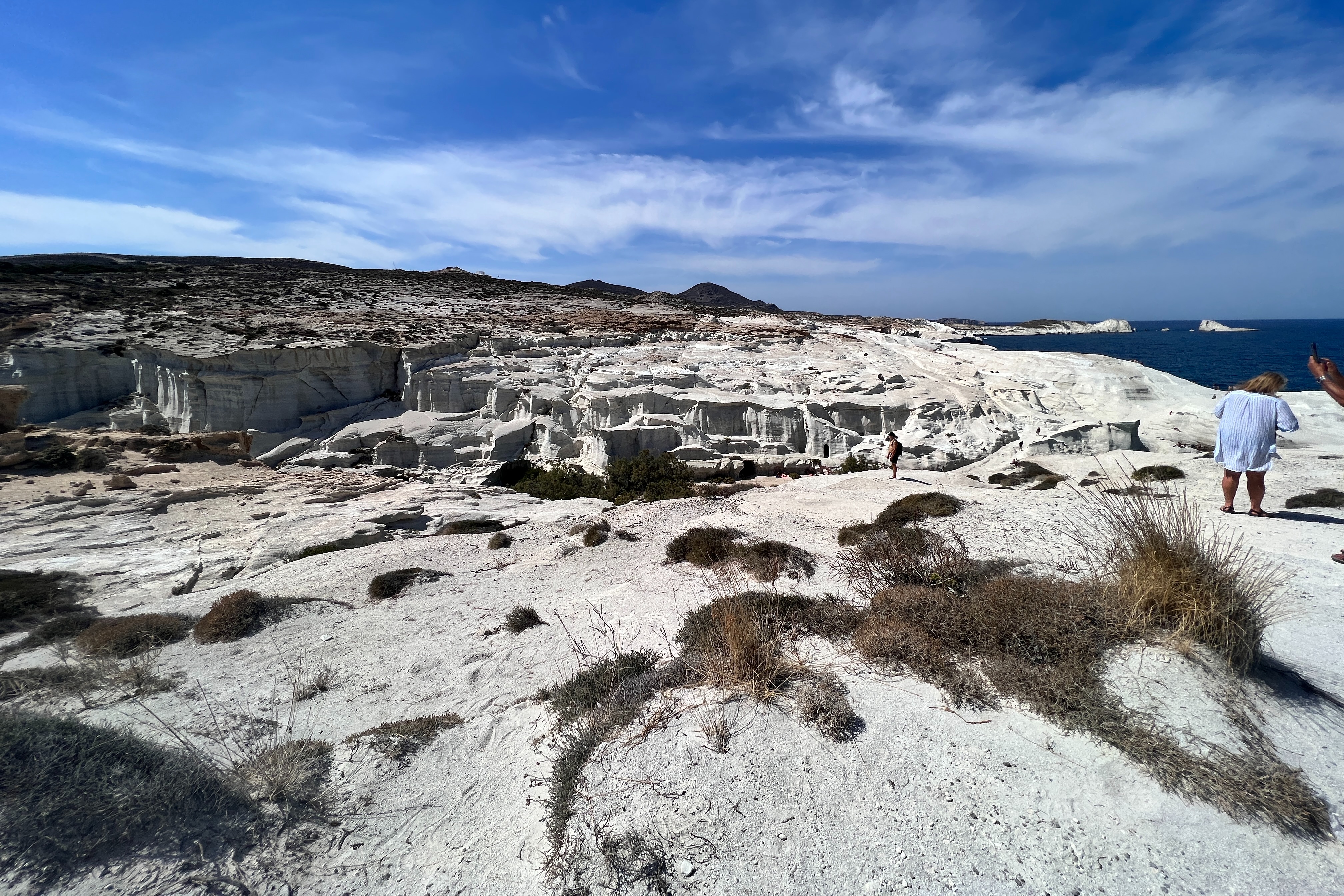 Paralia Sarakiniko is a picturesque beach & popular sunbathing spot featuring white rock formations & clear waters.