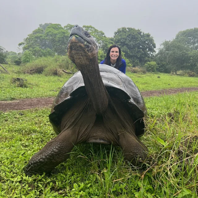 Alicia Austin with a tortoise