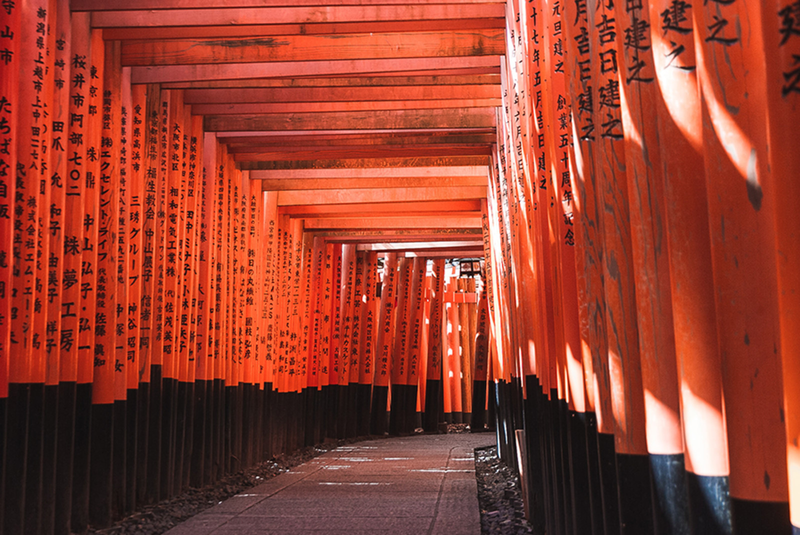 Red and black pillars in Japan temple