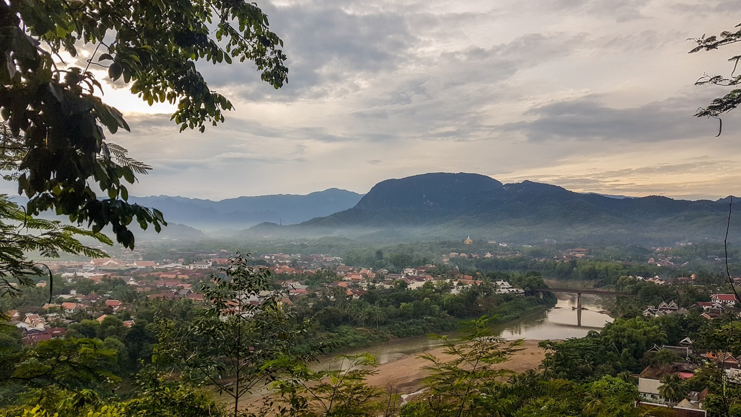 View of fog over the valley in Luang Prabang, Laos