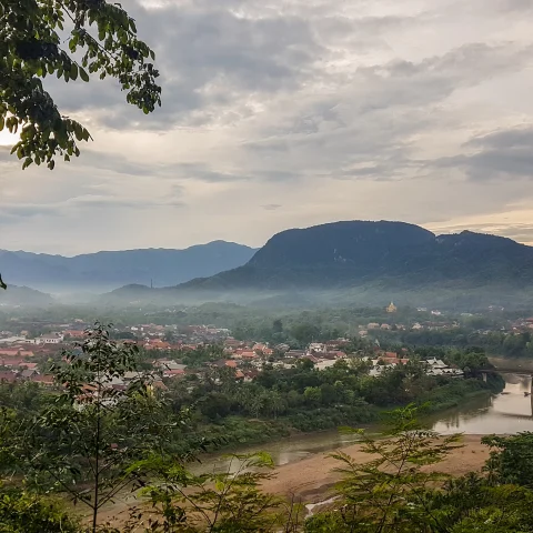 View of fog over the valley in Luang Prabang, Laos