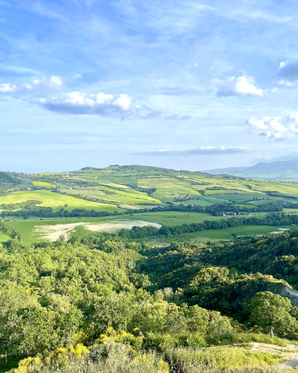 This image depicts Val d'Orcia in a wide and beautiful countryside in southern Tuscany.