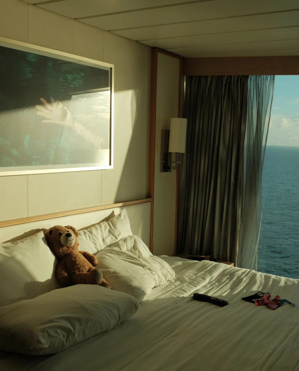 the room of cruises hip with a teddy bear on the bed