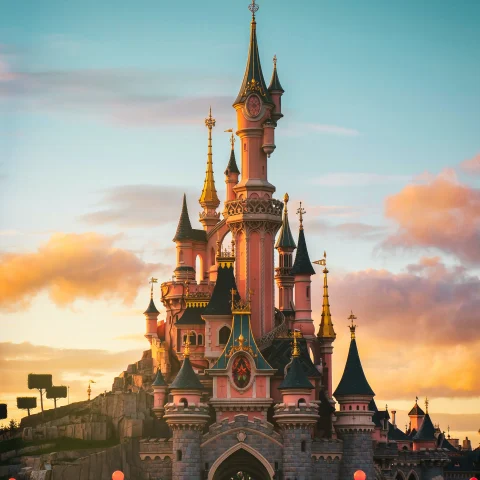 large castle during sunset