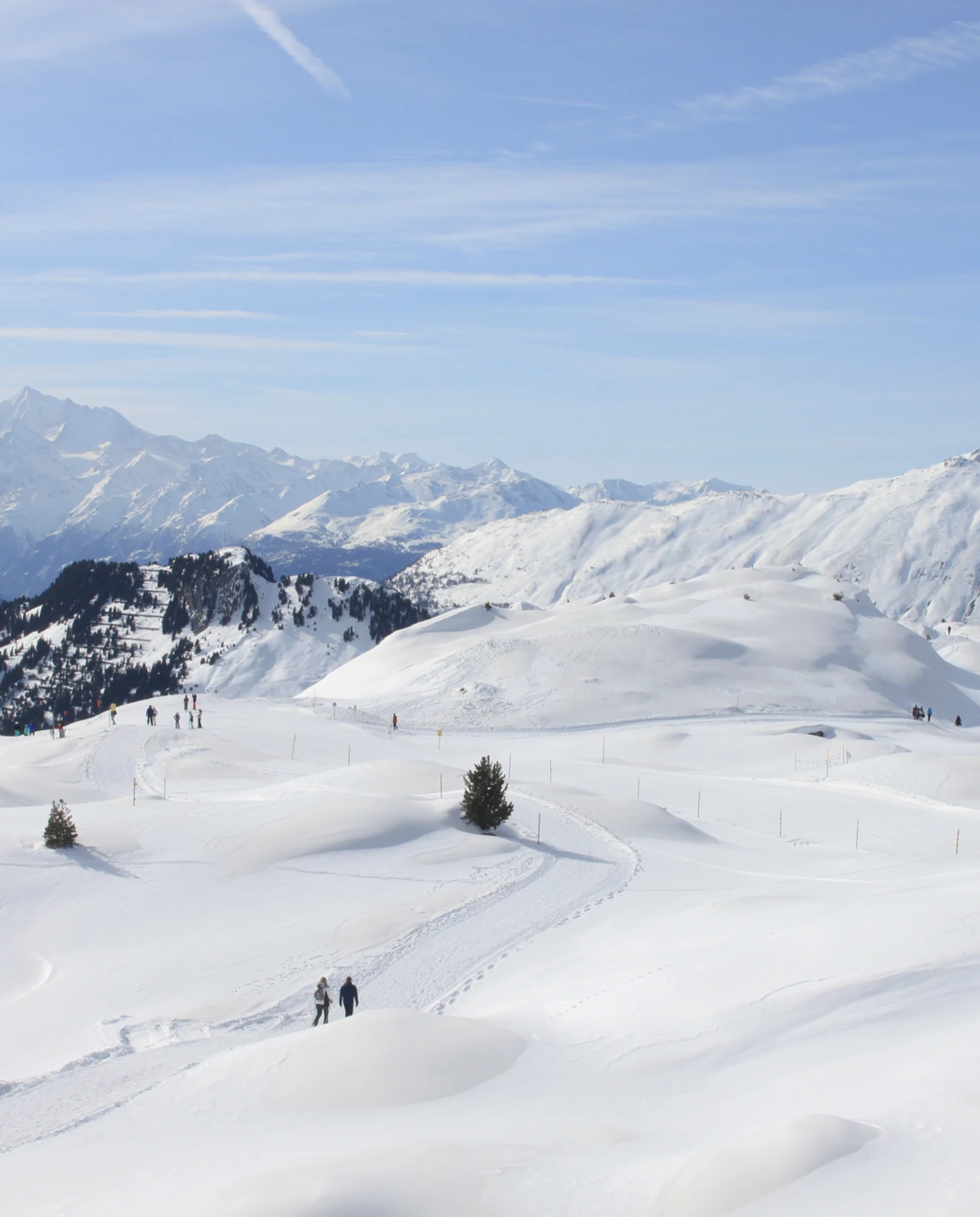 Skiing mountains covered in snow in Switzerland. 