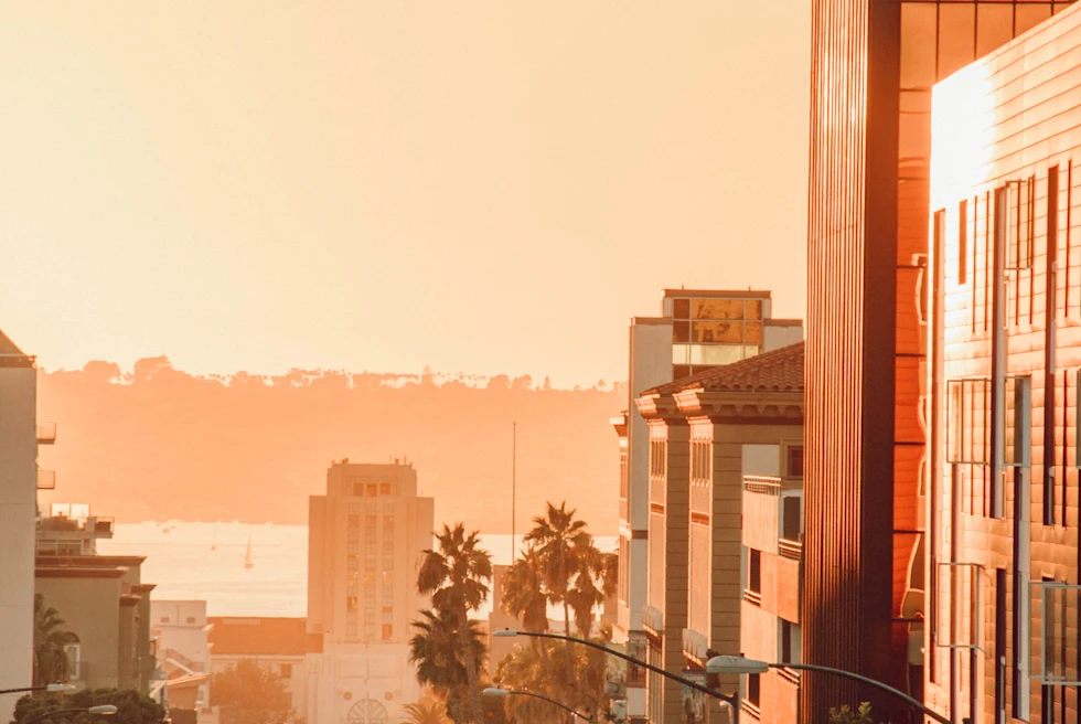 Streets of downtown San Diego during sunset