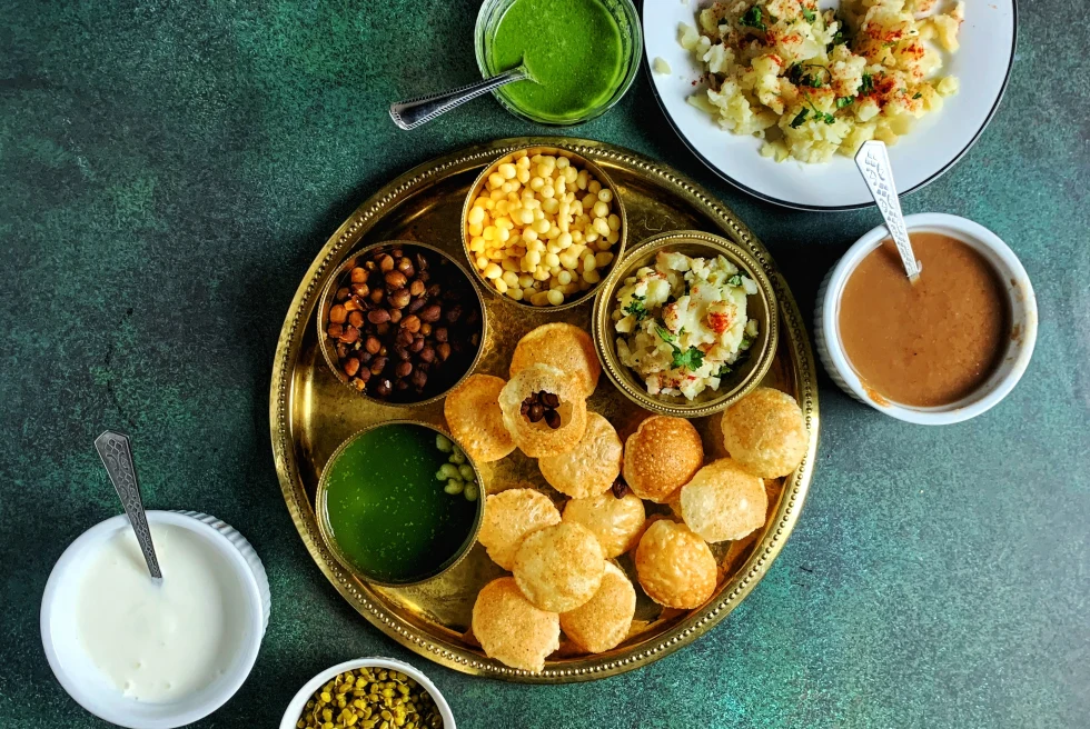 A spread of colorful food on a table. 