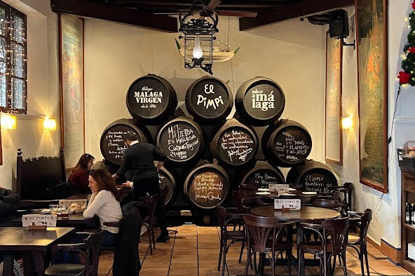 barrels of alcohol at a restaurant