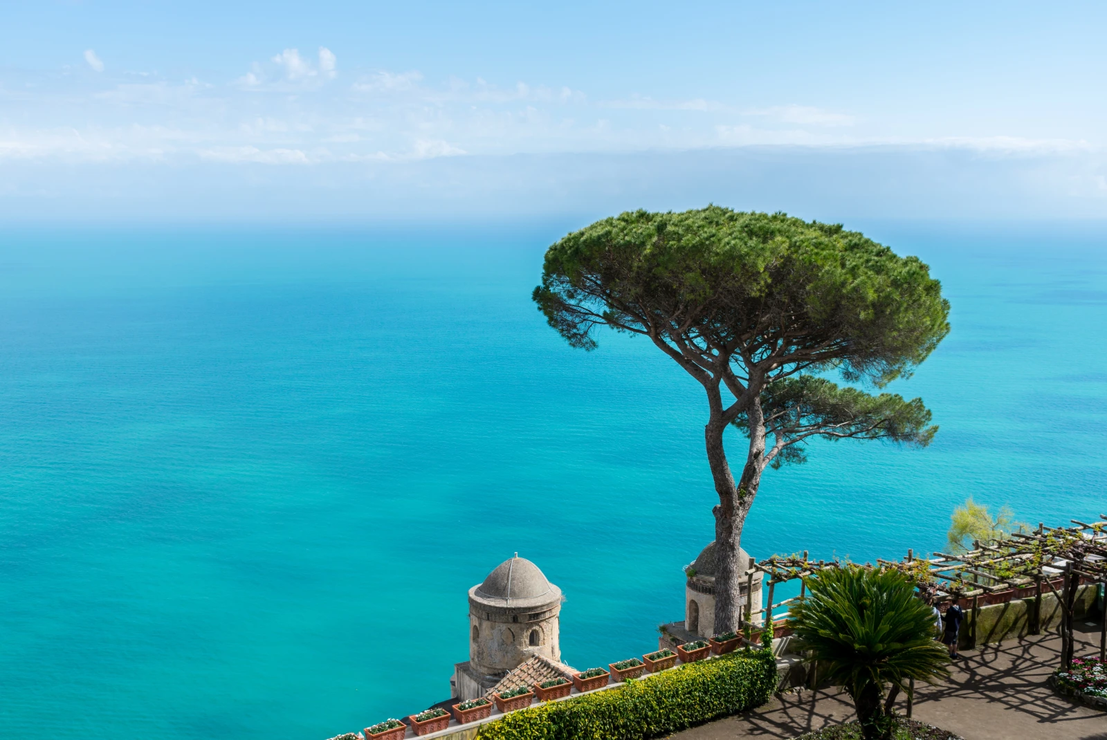 View of a blue sea from a hill in Ravello. 