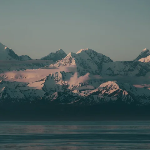 snow glaciers on the edge of an icy ocean