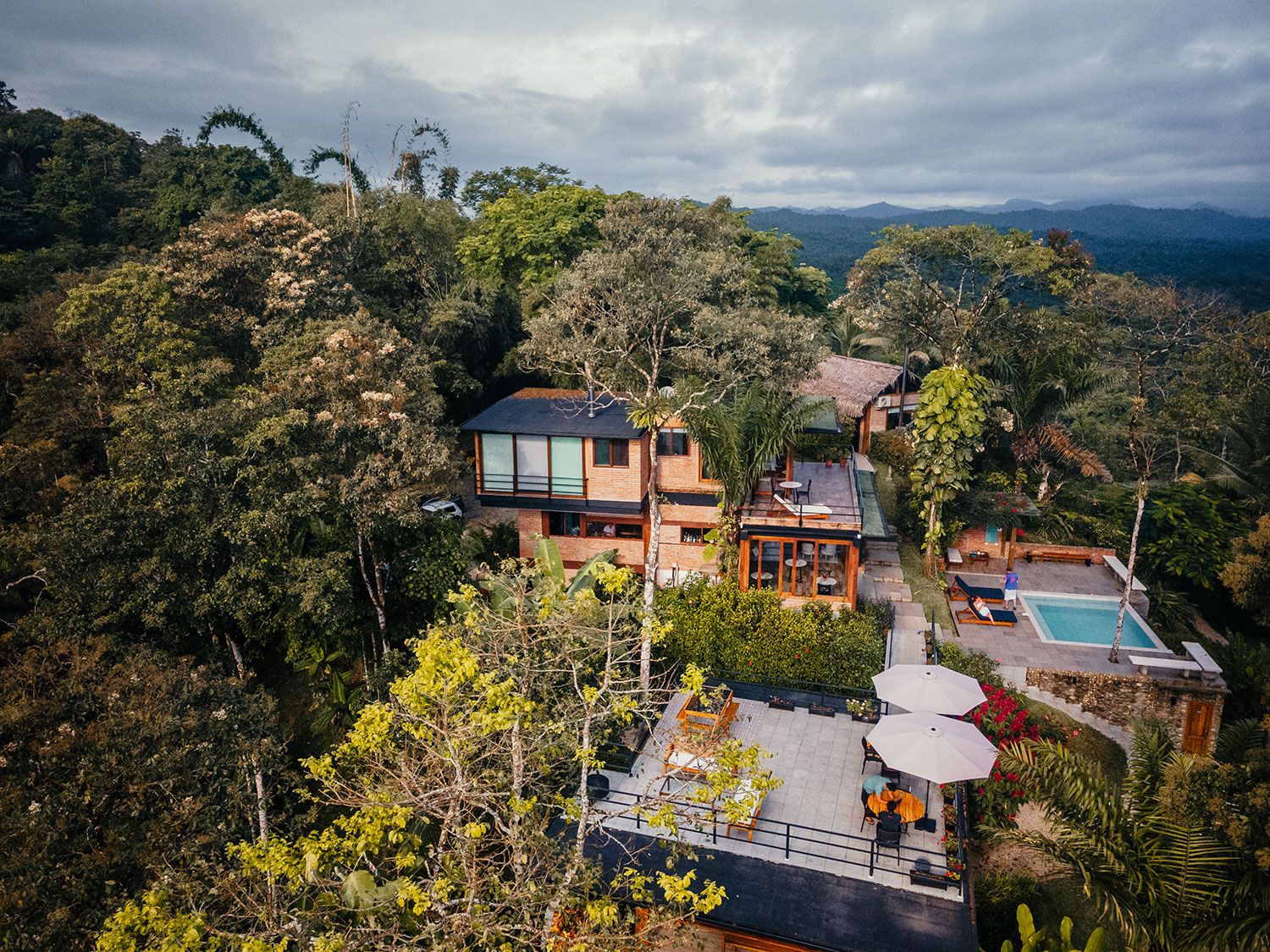 aerial view of a hotel property in the jungle