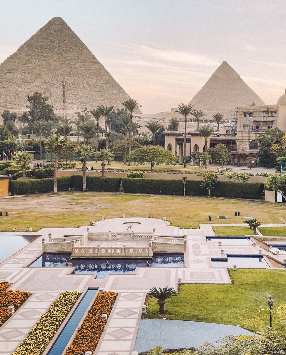 Egypt's Great Pyramids in a sandy desert