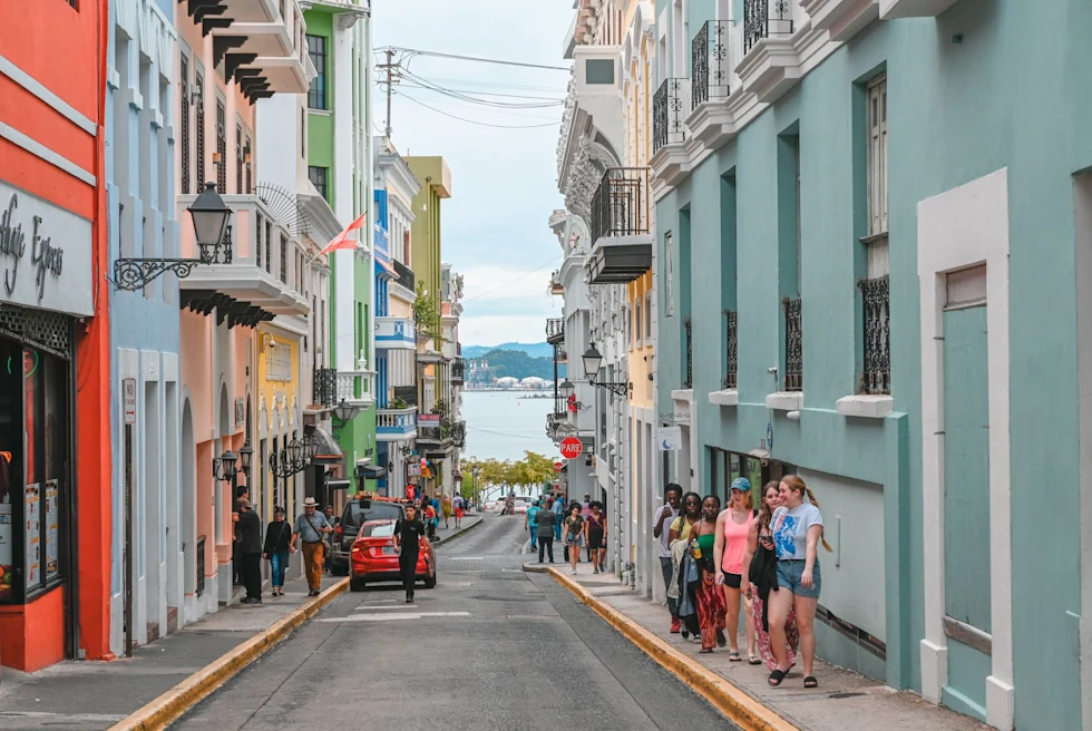 colorful city street on the water