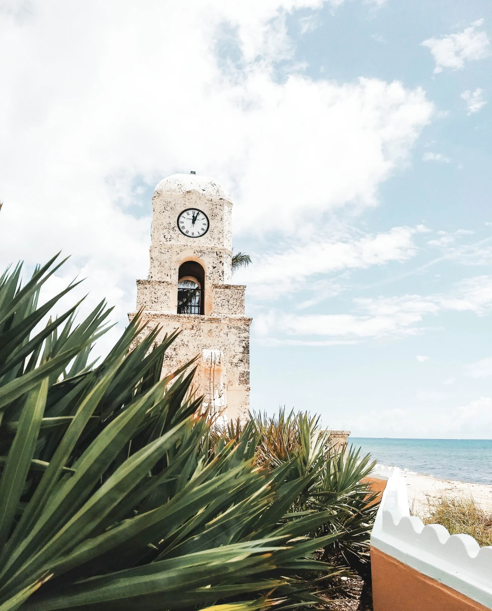 Palm Beach palms and historic structure. 