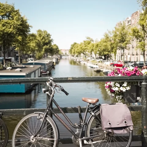 Bike on bridge overlooking body of water during daytime