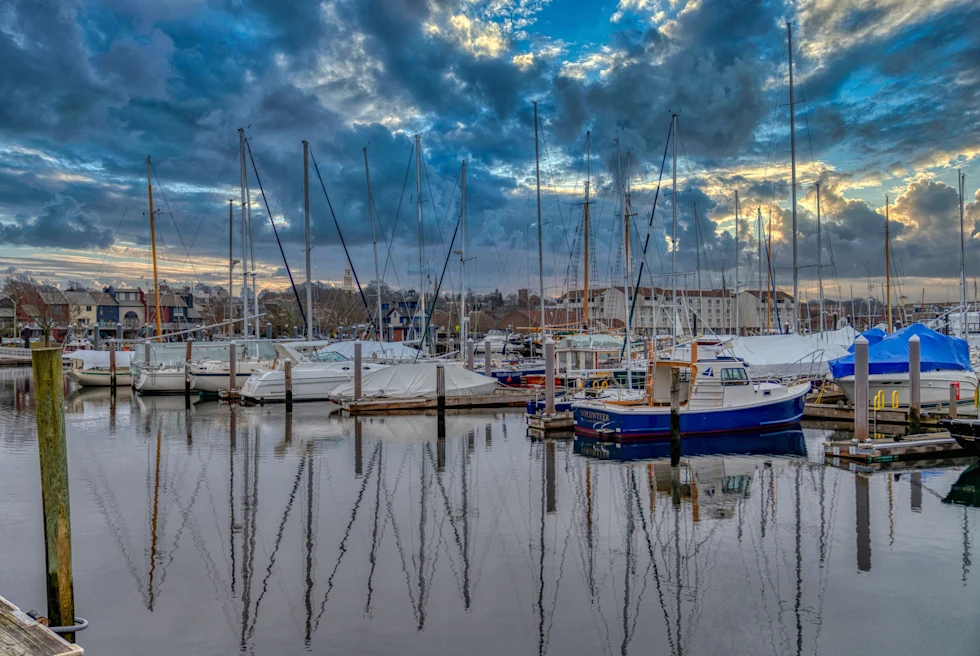 Sailboats in the marina in Newport, Rhode Island.