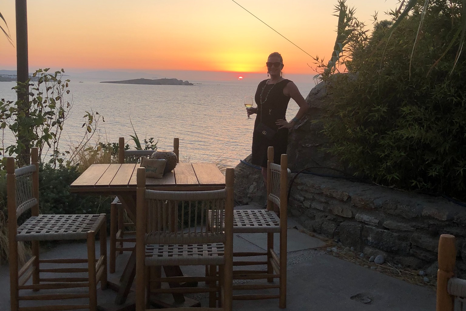 Outdoor cafe during sunset