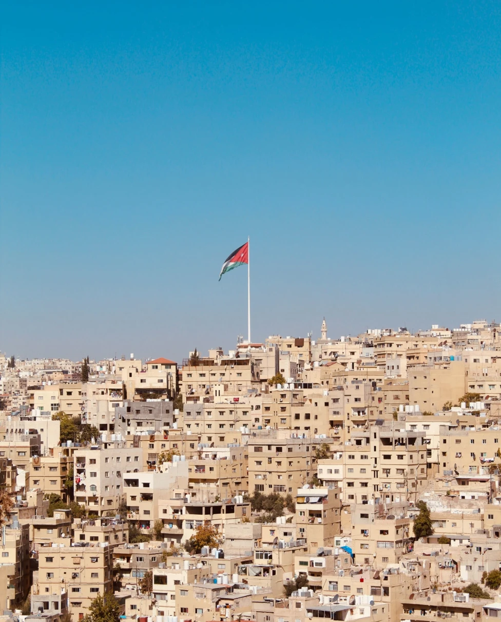 View of buildings with Jordan flag.