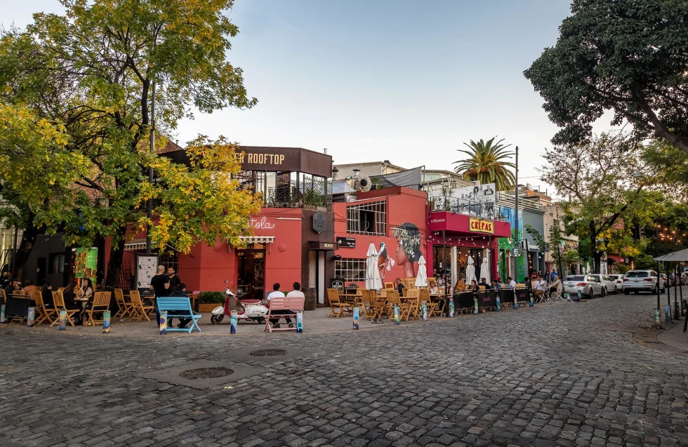 Buenos aires streets with outdoor cafe. 