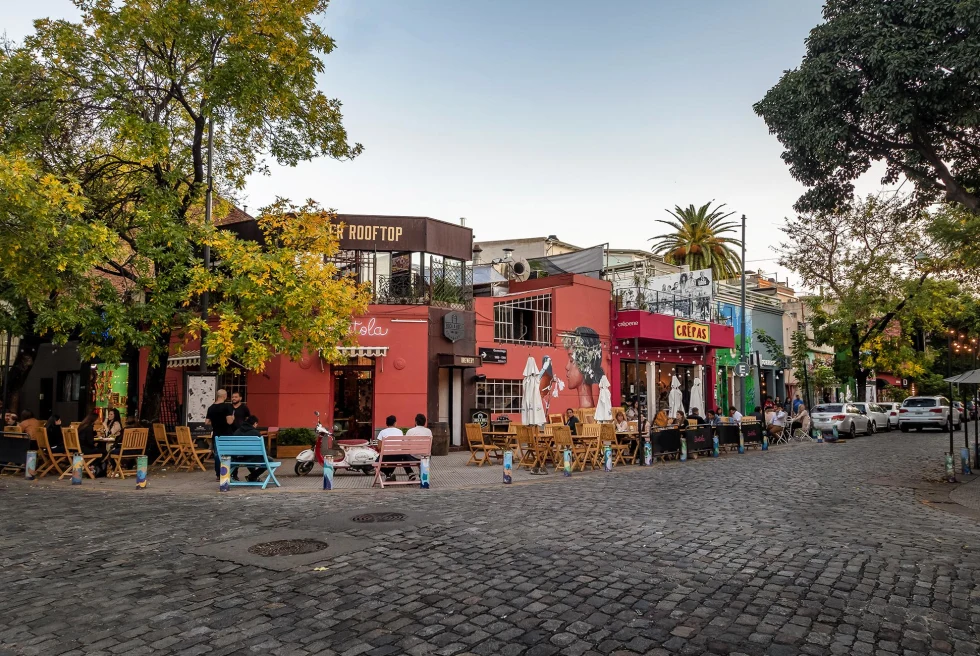 Buenos aires streets with outdoor cafe. 