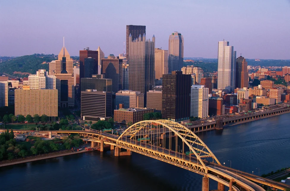 bridge and buildings in downtown Pittsburgh Pennsylvania
