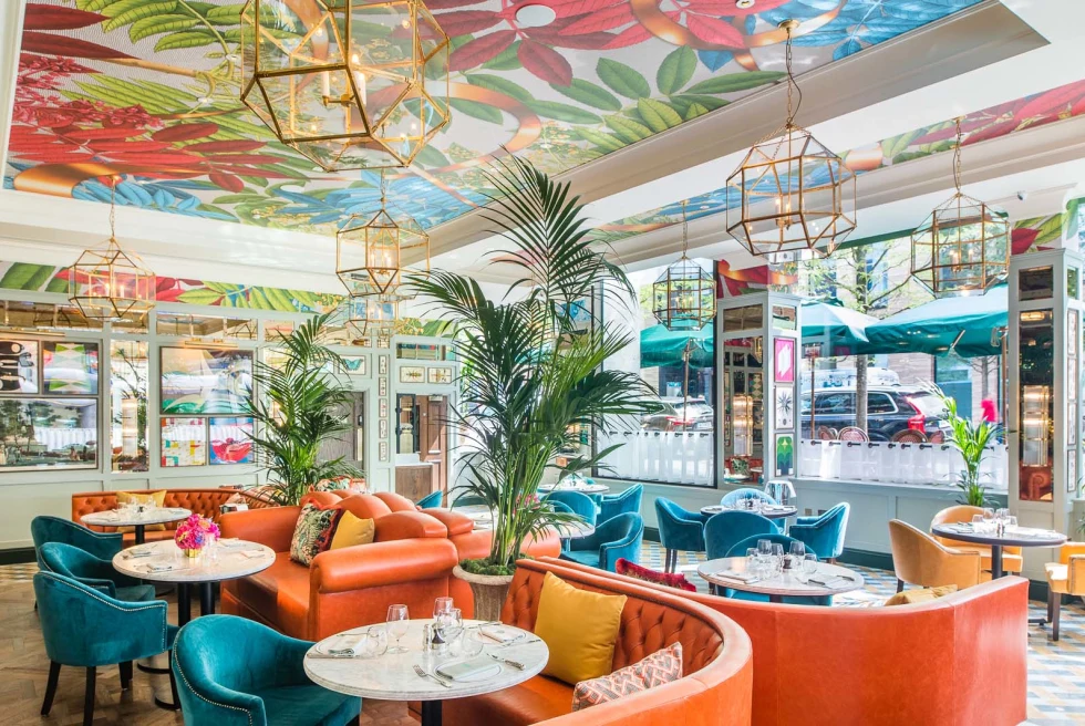 Colorful, lush restaurant in Dublin, Ireland. 