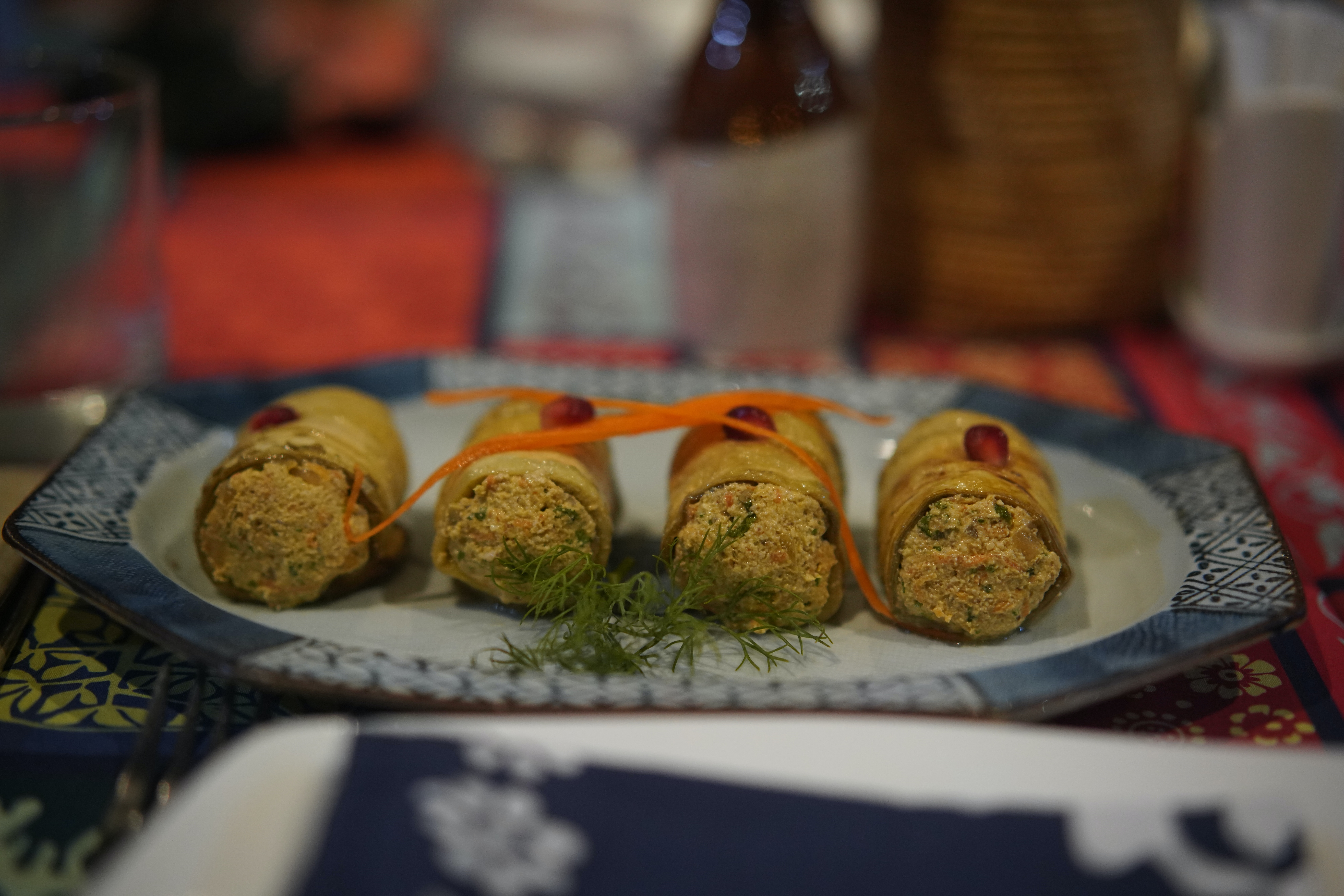 Spring rolls on a plate. 