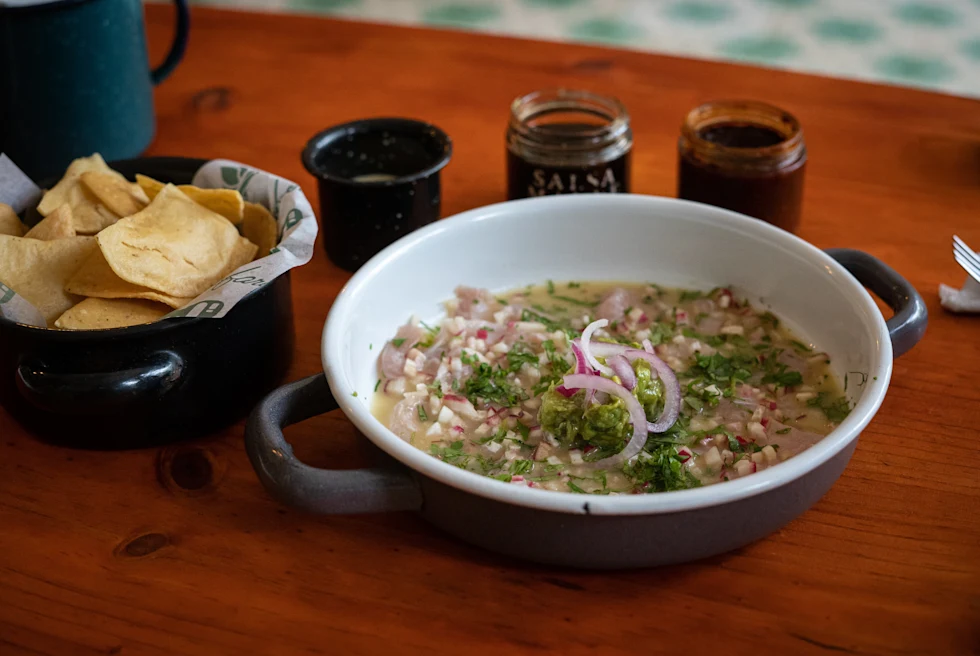 Ceviche with chips at a local restaurant.