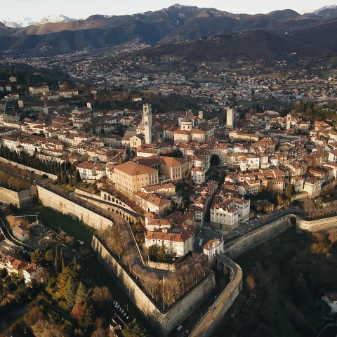 Bird's eye view of the old town of Bergamo.