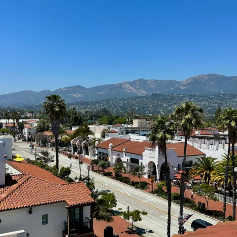 Aerial view of a street in Santa Barbara. 