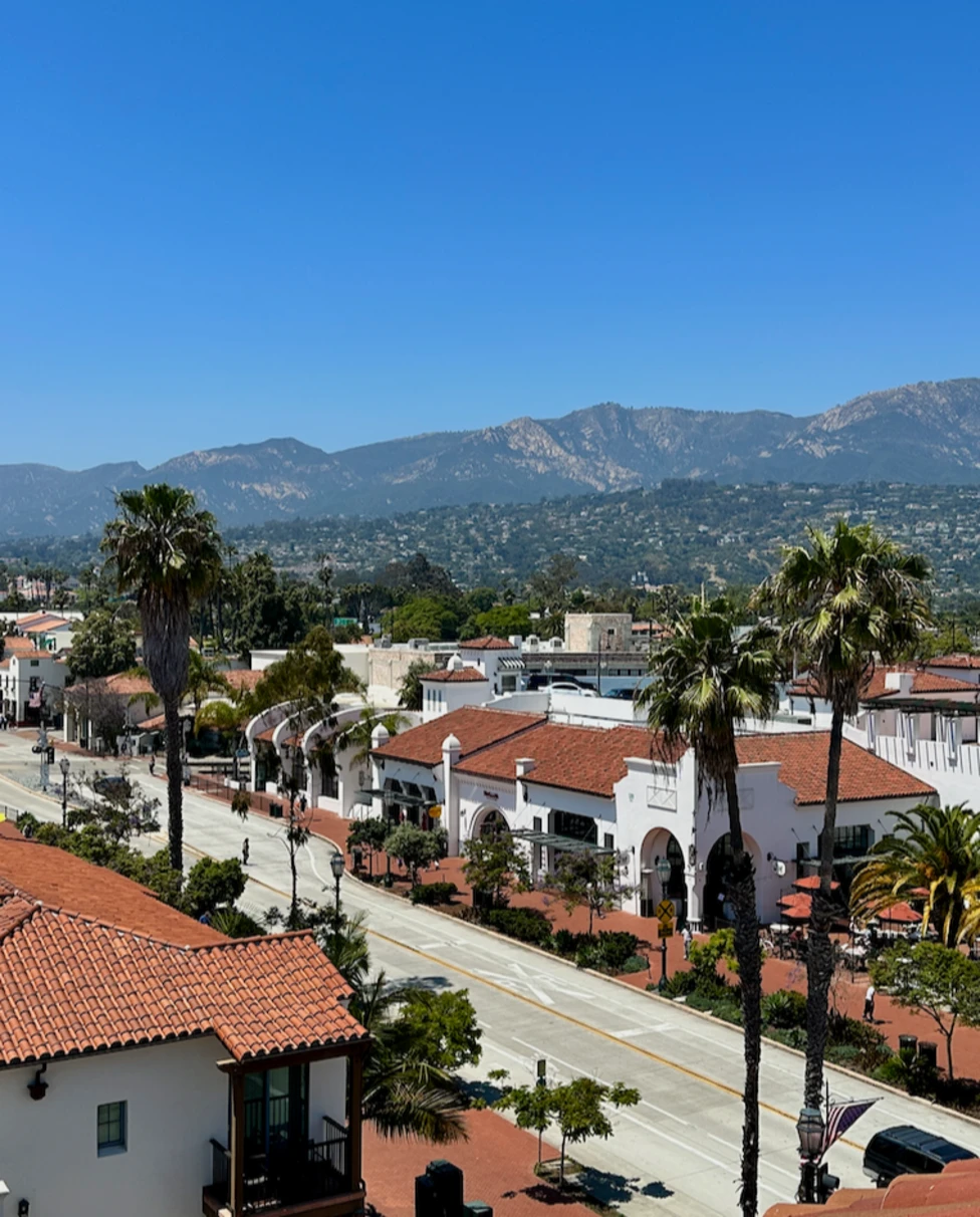 Aerial view of a street in Santa Barbara. 