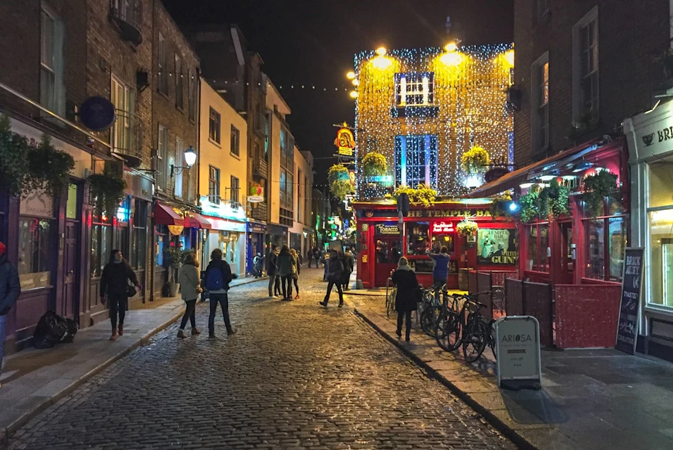 cobble stone street at night