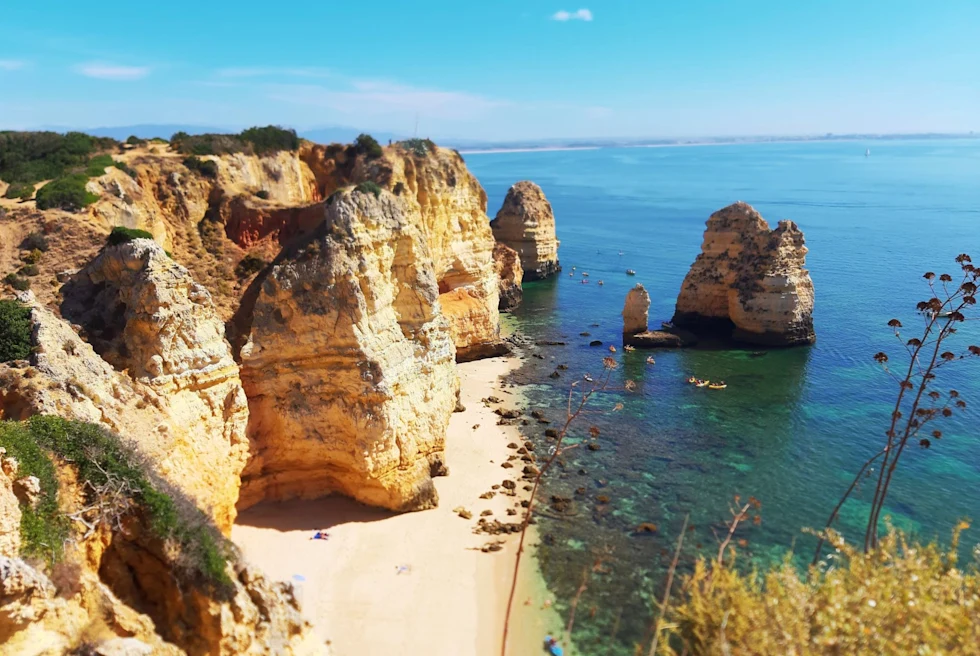 Rock formation near body of water.