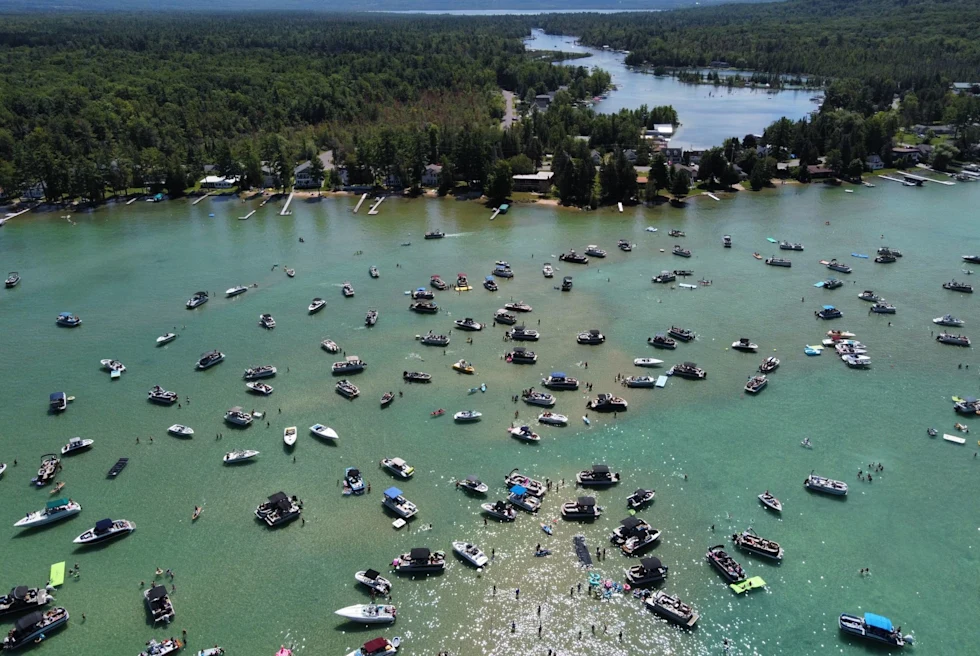 lake spotted with boats