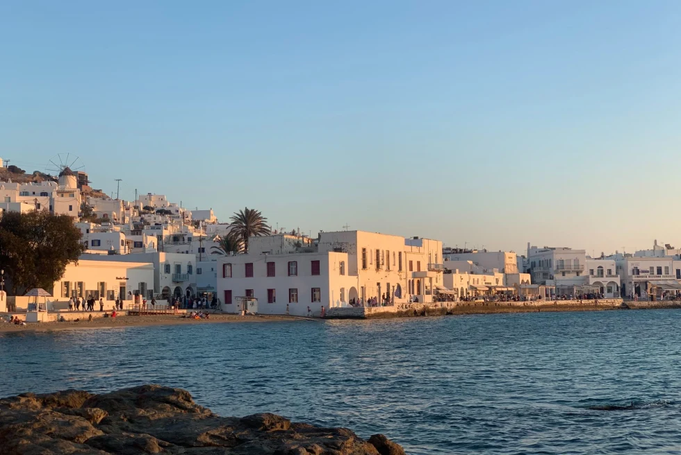 sunset on coast of Greecian island