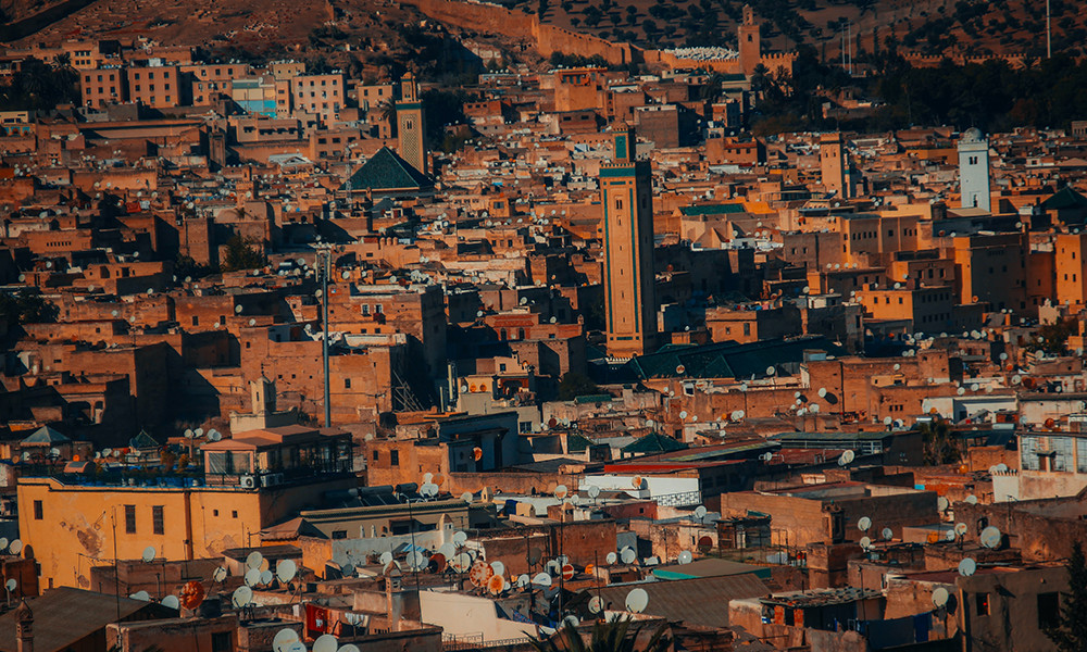 city shot of Morocco Fes and orange buildings 