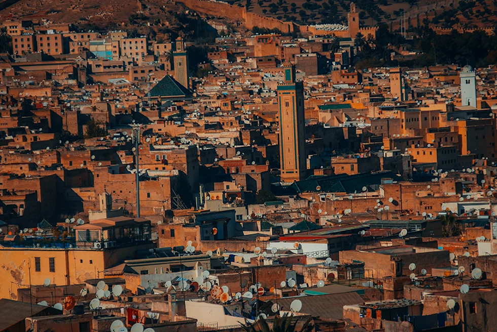 city shot of Morocco Fes and orange buildings