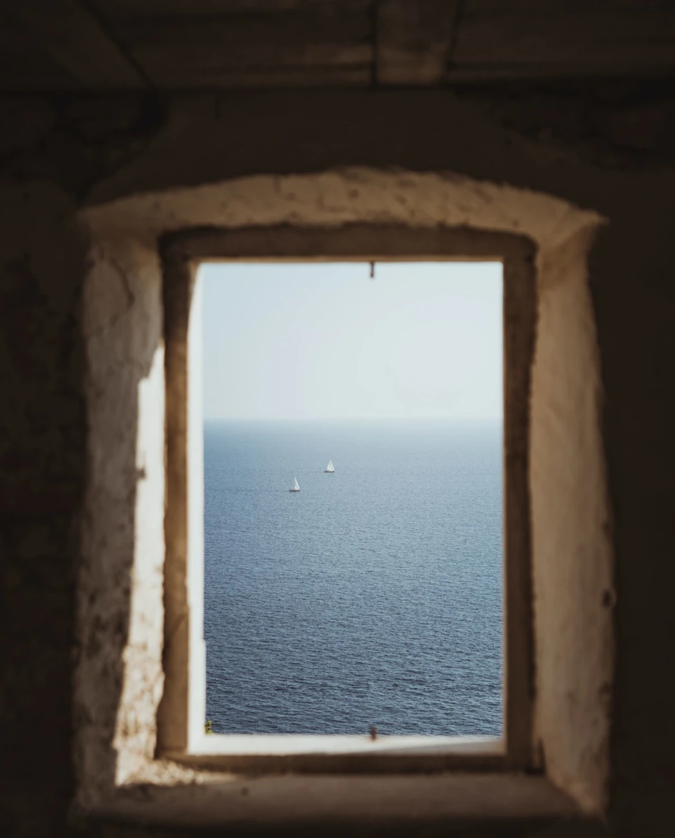 ocean through stone window